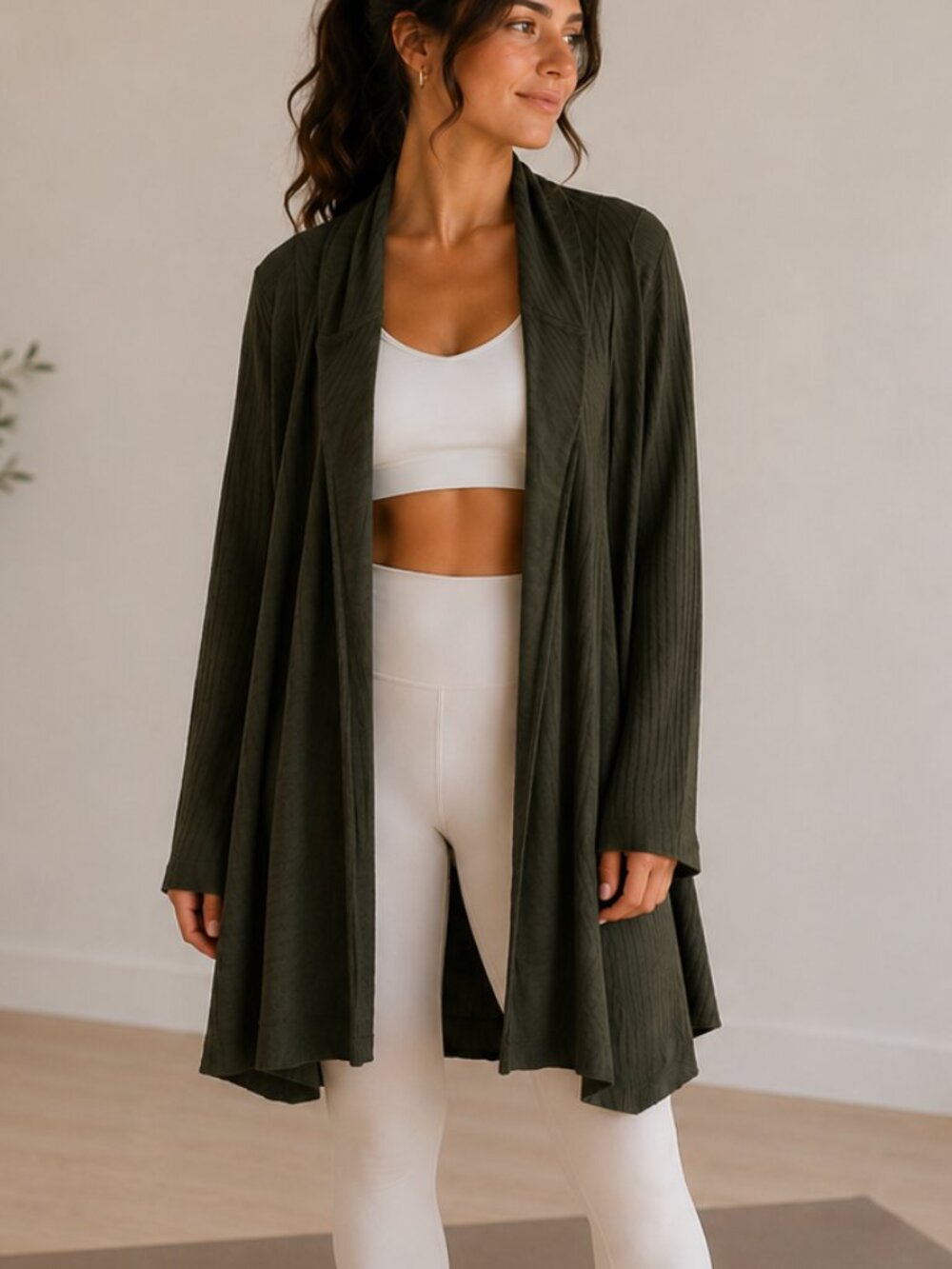 Athleta Harmony Pose Wrap Cardigan Large Green Open Front Yoga Lounge Layer
